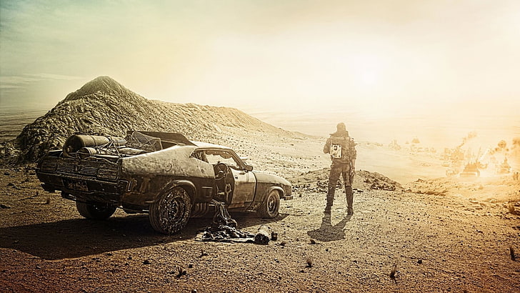 astronauta ao lado do papel de parede digital do veículo, Mad Max: Estrada da Fúria, Mad Max, HD papel de parede