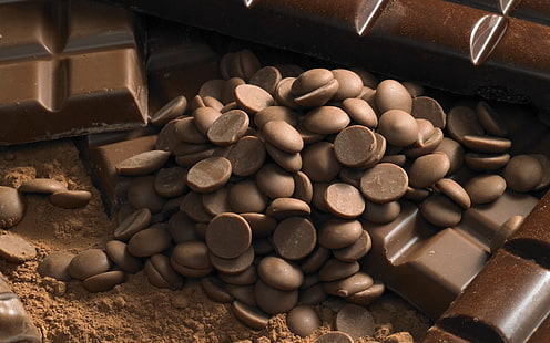 brązowe wiórki czekoladowe, czekolada, polewa, frytki, cukierki, Tapety HD HD wallpaper