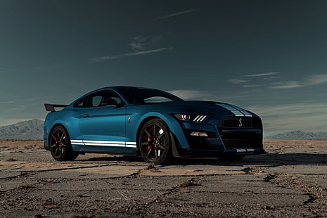  Ford, Ford Mustang Shelby GT500, Blue Car, Car, Ford Mustang, Ford Mustang Shelby, Muscle Car, Vehicle, HD wallpaper HD wallpaper