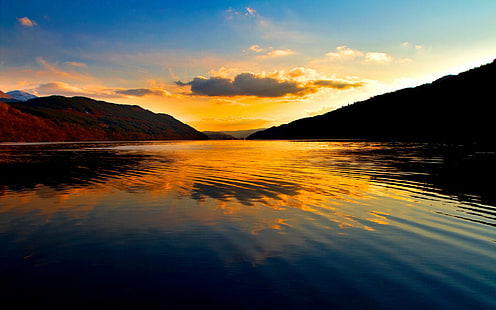 puesta de sol, naturaleza, agua, silueta, lago, casa, verano, paisaje, Fondo de pantalla HD HD wallpaper