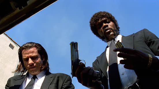 Pulp Fiction, pistola, John Travolta, Samuel L. Jackson, Fondo de pantalla HD HD wallpaper