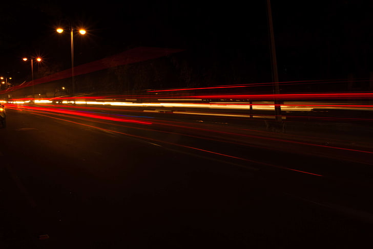 سيارات ، تصوير فائق السرعة ، خطوط ضوئية ، أضواء ، سرعة غالق منخفضة ، تصوير ، خطوط ، حركة مرور، خلفية HD