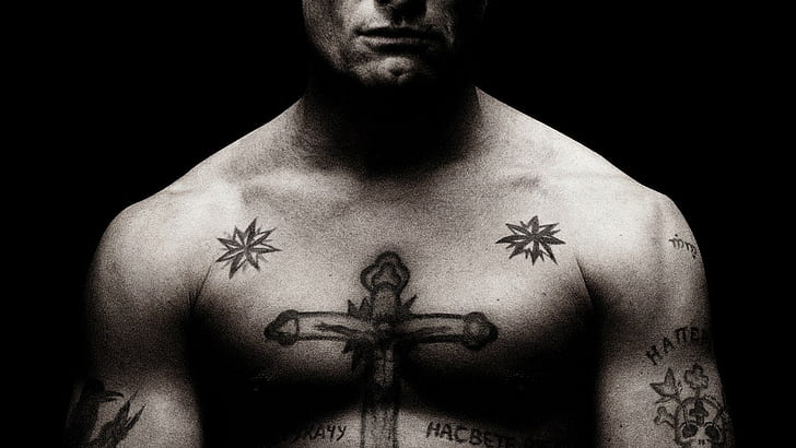 Mafia, Tattoo, Muscles, Russian, Prison, Men, Viggo Mortensen, black cross breast tattoo, mafia, tattoo, muscles, russian, prison, men, viggo mortensen, 1920x1080, HD wallpaper