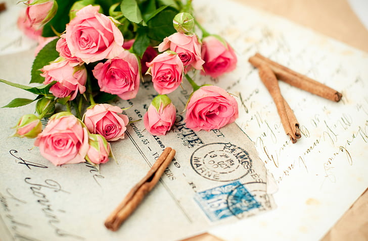 flower, letter, love, flowers, memories, pink, romance, roses, bouquet, rose, photography, romantic, beauty, still life, cool, lovely, nice, bouquets, HD wallpaper