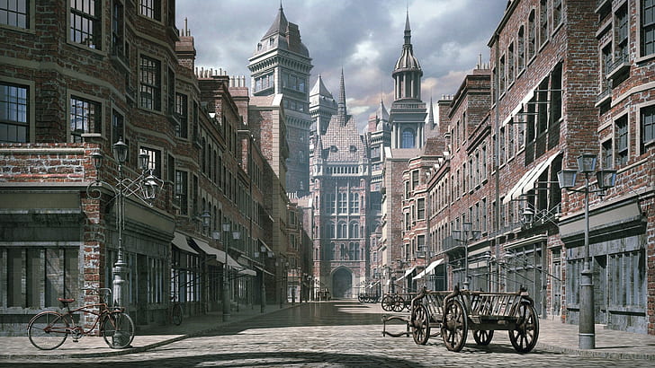 the city, street, building, victorian, THE GOOD OLD DAYS, HD wallpaper