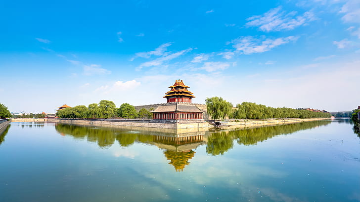 Monuments, Forbidden City, Lake, Pagoda, Palace Museum, Reflection, Tongzi River, HD wallpaper