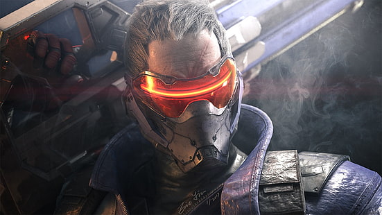 pria dengan ilustrasi karakter topeng oranye dan abu-abu, Soldier 76 (Overwatch), Overwatch, 3D, render, Wallpaper HD HD wallpaper