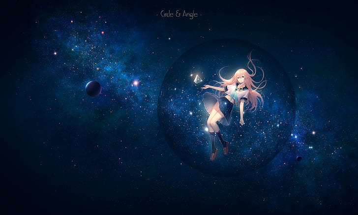 Anime, Anime Mädchen, Sterne, Minirock, Raum, Blasen, lange Haare, HD-Hintergrundbild