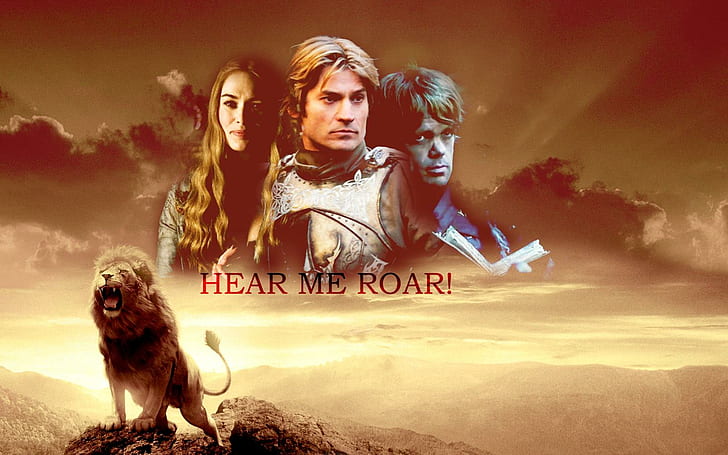 Game of Thrones - The Lannister's, hear me roar characters print poster, cersei, skyphoenixx1, picture, westeros, fantastic, забавление, шоу, залез, тронове, къща, Тирион, Хайме, HD тапет