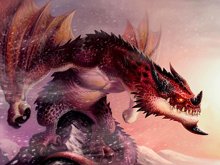 червен дракон илюстрация, фантазия, дракон, HD тапет