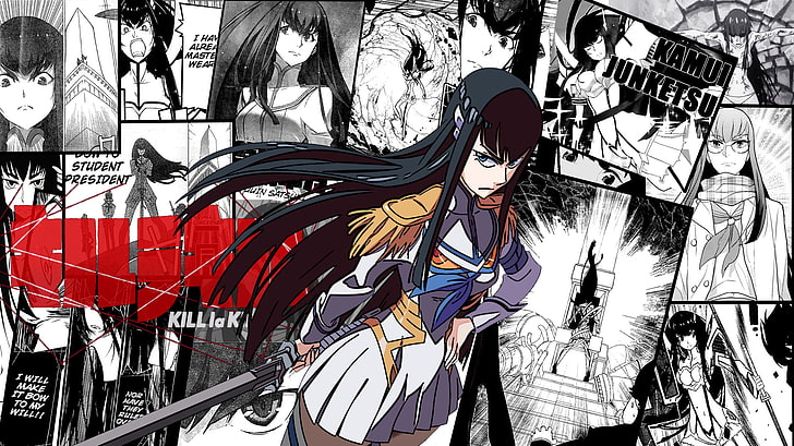 Anime, Anime Girls, weiße Haut, dunkles Haar, Manga, Kill la Kill, Kiryuin Satsuki, weißes Kleid, Schwert, HD-Hintergrundbild