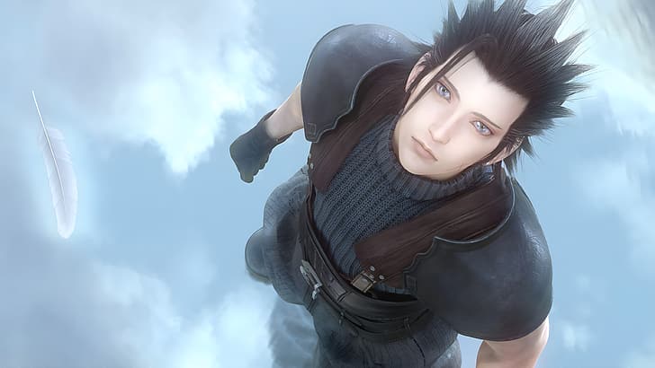 Zack Fair, Final Fantasy VII, герои от видеоигри, тъмна коса, небе, HD тапет