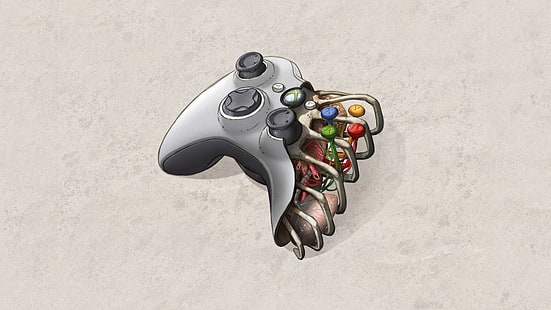 grey game controller illustration, artwork, controllers, Xbox, Xbox 360, anatomy, video games, simple background, controller, HD wallpaper HD wallpaper