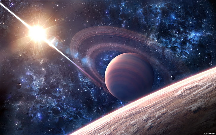Illustrazione di Saturno, spazio, galassia, Saturno, pianeta, Sfondo HD