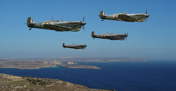 the sky, figure, art, fighters, WW2, British, Supermarine Seafire, the English channel, HD wallpaper HD wallpaper