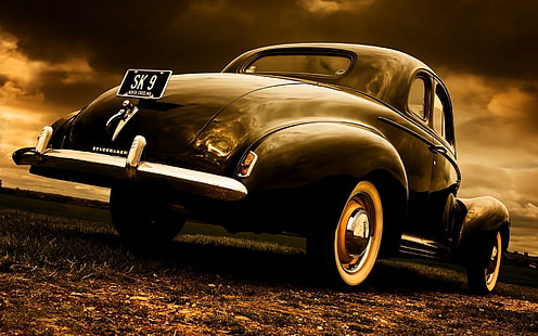 Studebaker retrô preto, carros retrô, carros antigos, carros antigos, HD papel de parede HD wallpaper