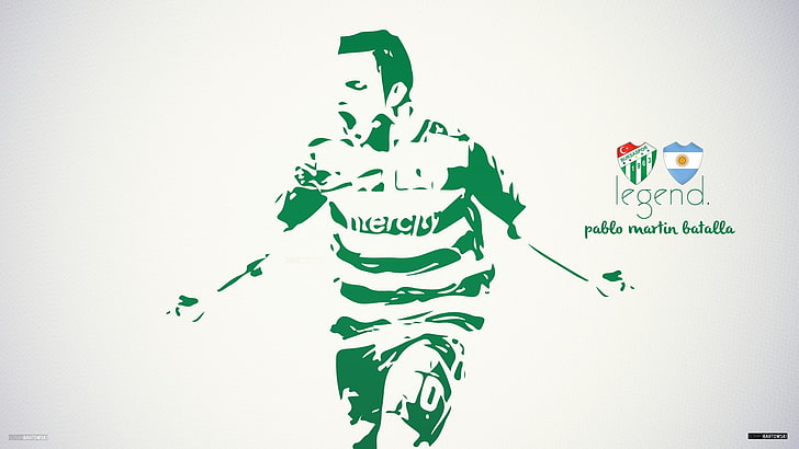 ilustração de jogador de futebol verde e branco, Pablo Martin Batalla, Batalla, Argentina, Bursaspor, jogadores de futebol, vetor, futebol, HD papel de parede