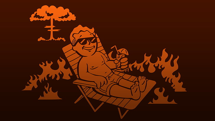 man lying on lounger sketch, Fallout, video games, deck chairs, Vault Boy, HD wallpaper