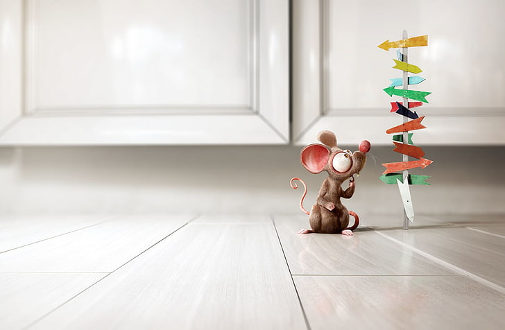 Irresolute Mouse 3D HD Wallpaper, кафяв герой на мишката, Artistic, 3D, Funny, Mouse, Direction, digitalart, 3DArt, CharacterDesign, irresolute, HD тапет