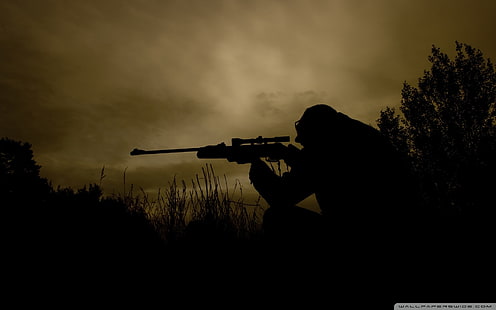 silueta de un fondo de pantalla digital de francotirador, guerra, soldado, francotiradores, rifle de francotirador, Fondo de pantalla HD HD wallpaper