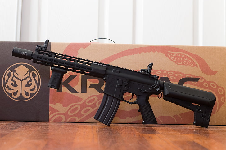 black semi-automatic pistol, weapon, Airsoft, rifles, assault rifle, 5.56, AR15, krytac, HD wallpaper
