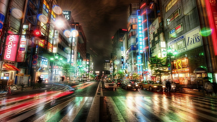 ضوء المدينة HD ورق الجدران ، المدينة ، HDR ، حركة المرور ، الفن الرقمي ، مناظر المدينة ، التعرض الطويل ، الليل ، اليابان، خلفية HD