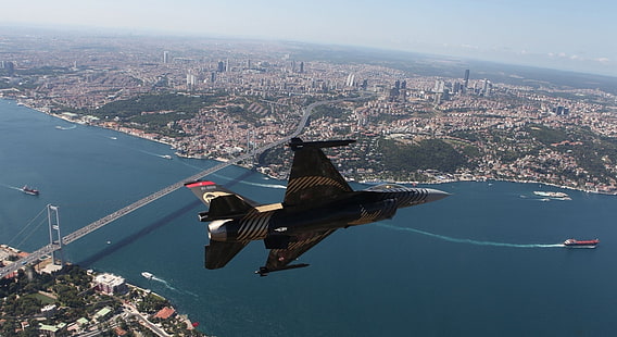 Turquía Turco F16 Fighting Falcon Bosphorus Bridge Fuerza Aérea Solo Turco 1920x1048 Arquitectura Puentes HD Art, Turquía, Turco, Fondo de pantalla HD HD wallpaper
