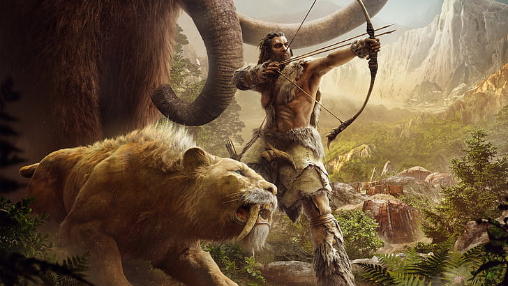 Farcry Primal Hintergrund, Mammut, Sabretooth Tiger, Far Cry, Primal, 5K, HD-Hintergrundbild