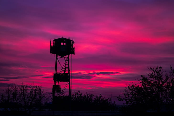 Arash Asghari, Colorful, landscape, sunset, Watchtower, HD wallpaper