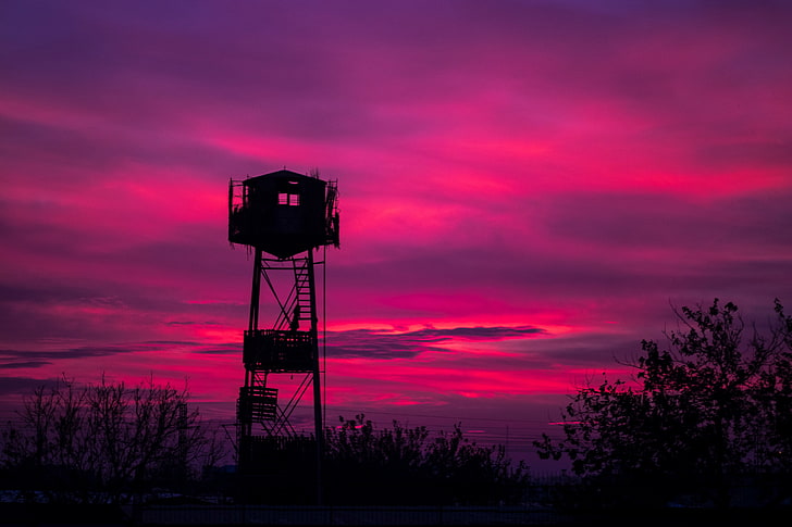 sunset, colorful, Arash Asghari, landscape, watchtower, HD wallpaper