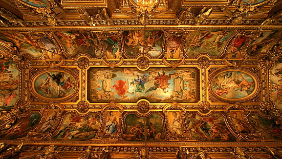 観光名所、オペラハウス、天井、パリのオペラハウス、 HDデスクトップの壁紙 HD wallpaper