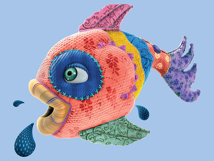 pink and blue fish balloon illustration, Fish, Sponge, Scraps, HD wallpaper