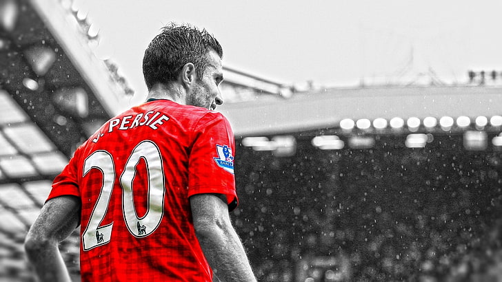 red soccer jersey, football, Manchester United, van Persie, The Premier League, HD wallpaper