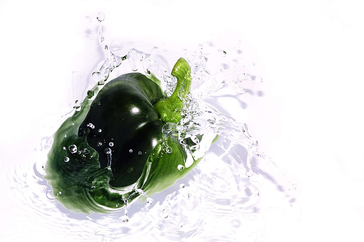 paprika, makanan, segar, hijau, paprika hijau, riak, cipratan, sayur, air, basah, Wallpaper HD