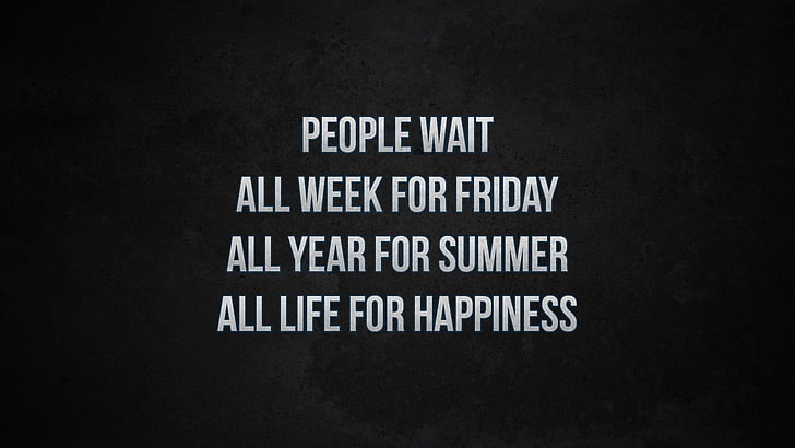 people wait all week for friday all year for summer all life for happiness text, quote, digital art, typography, HD wallpaper