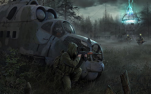 STALKER Game Scene, helicopter, war, gun, army, soldier, HD wallpaper HD wallpaper