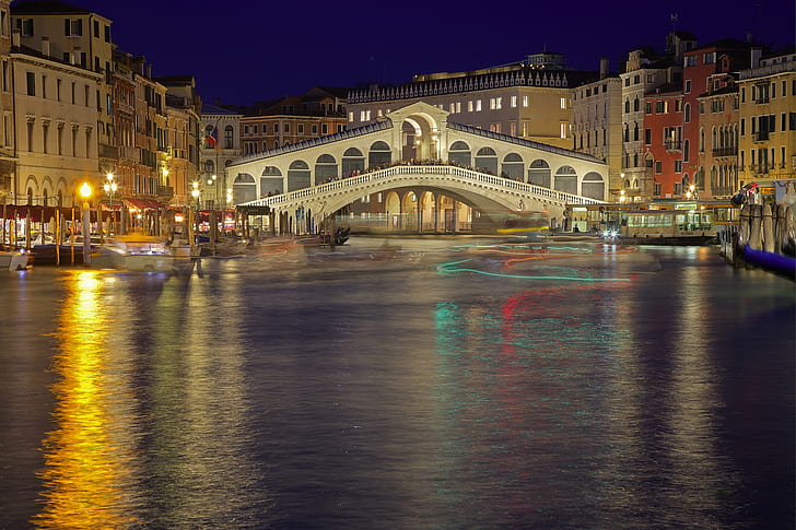 dom, Włochy, Wenecja, kanał, most Rialto, Tapety HD