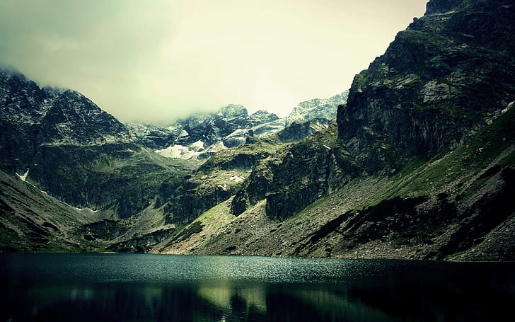 natureza, lago, montanhas, reflexão, paisagem, água, nuvens, HD papel de parede