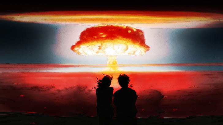 Nuclear Blast Bomb Explosion Anime Drawing Mushroom Cloud Nuclear HD, cartoon/comic, anime, drawing, cloud, explosion, mushroom, bomb, blast, nuclear, HD wallpaper