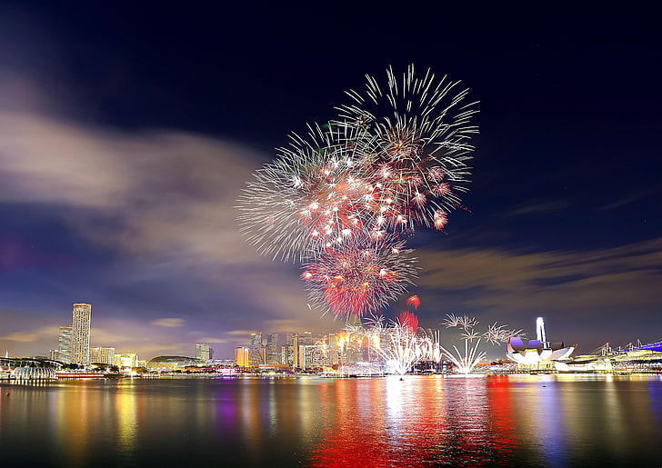 fireworks display, day, fireworks, national, parade, singapore, HD wallpaper