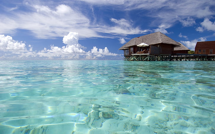 Resor Maladewa yang Mewah, lautan yang indah, pemandangan, Wallpaper HD