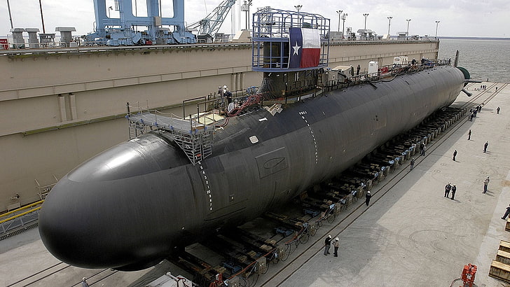 black submarine, submarine, Seawolf-class submarine, military, flag, vehicle, HD wallpaper