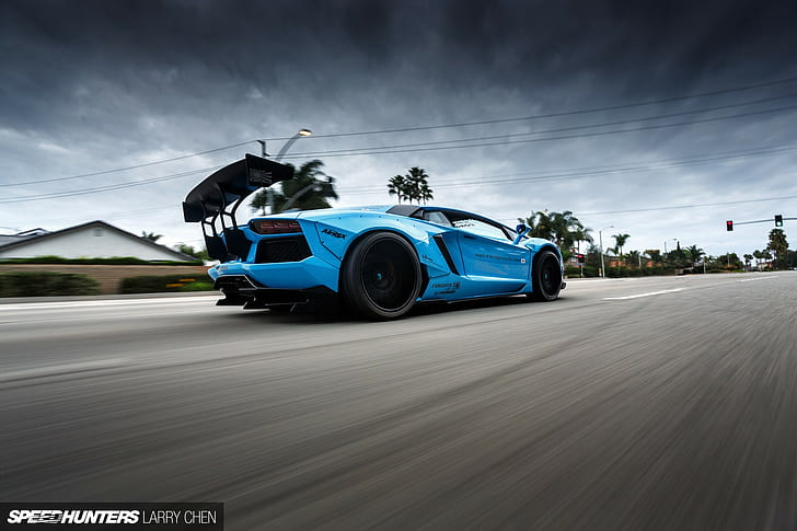 Lamborghini, Lamborghini Aventador, azul, LB Works, automóvil, Liberty Walk, Fondo de pantalla HD