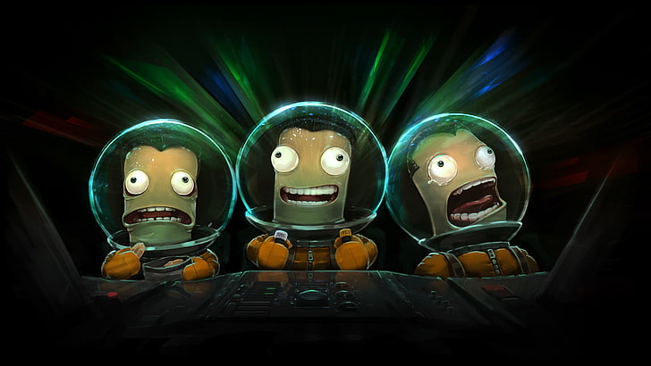 иллюстрация трех космонавтов, космическая программа Kerbal, видеоигры, HD обои