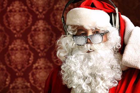 санта клаус, рождество, очки, наушники, санта клаус, рождество, очки, наушники, наушники, HD обои HD wallpaper