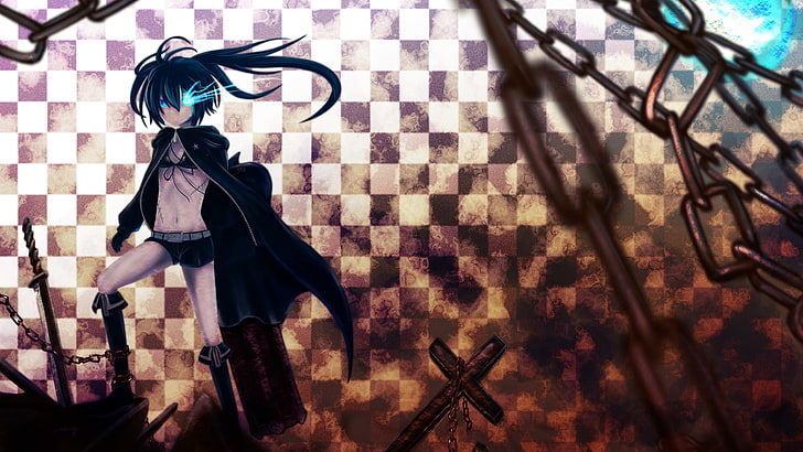 Black Rock Shooter, Kuroi Mato, Anime Girls, Anime, Ketten, Schwert, HD-Hintergrundbild