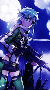 anime, Sword Art Online Alternative: Gun Gale Online, Sinon (Sword Art Online), Asada Shino, anime girls, gun, Fond d'écran HD HD wallpaper
