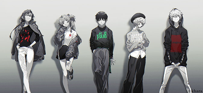 Neon Genesis Evangelion, Ayanami Rei, Asuka Langley Soryu, Ikari Shinji, Makinami Mari Illustrious, Nagisa Kaworu, Fondo de pantalla HD HD wallpaper