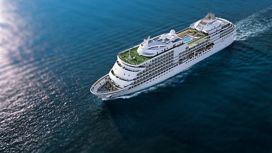 เรือสำราญสีขาวและสีเทา, เรือ, เรือสำราญ, เบลอ, ทะเล, วอลล์เปเปอร์ HD HD wallpaper