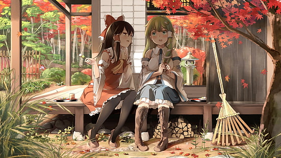 anime, Touhou, Hakurei Reimu, Kochiya Sanae, HD wallpaper HD wallpaper